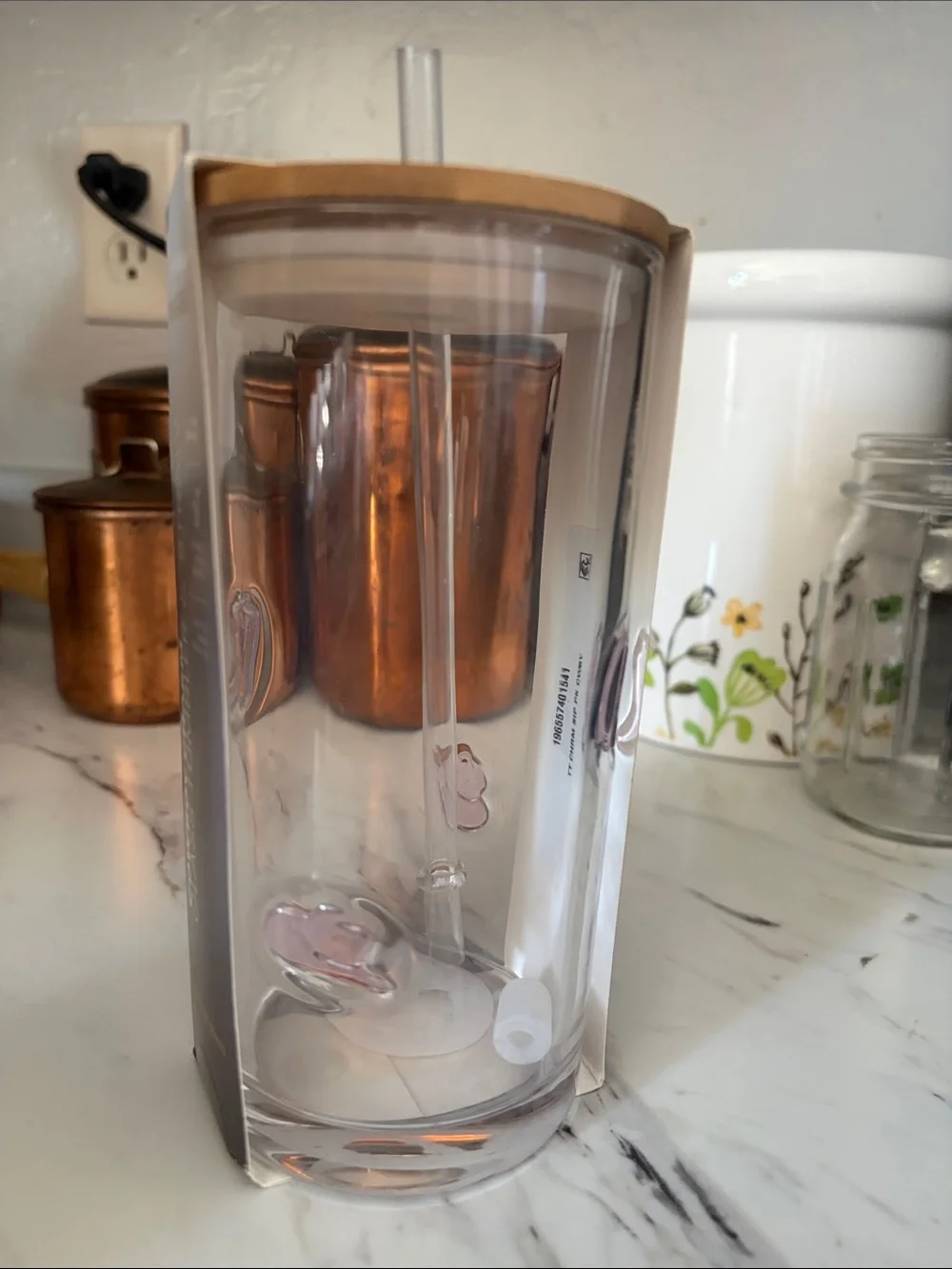 Thyme & Table Clear Glass Tumbler with Bamboo Lid and Straw